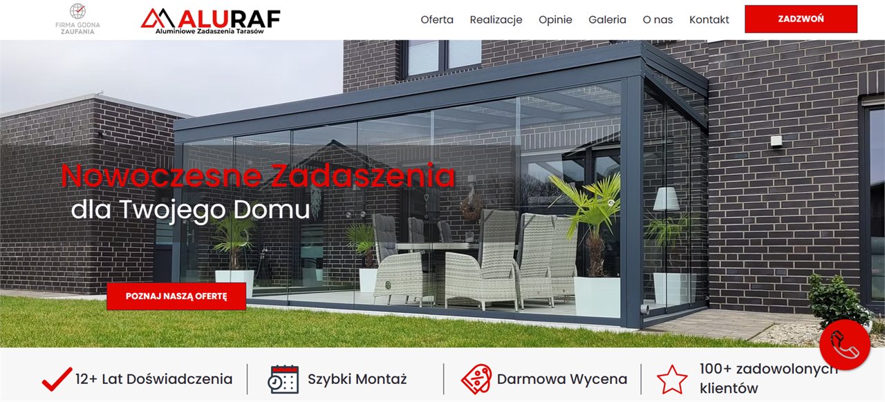 Mockup strony internetowej Aluraf-Tarasy