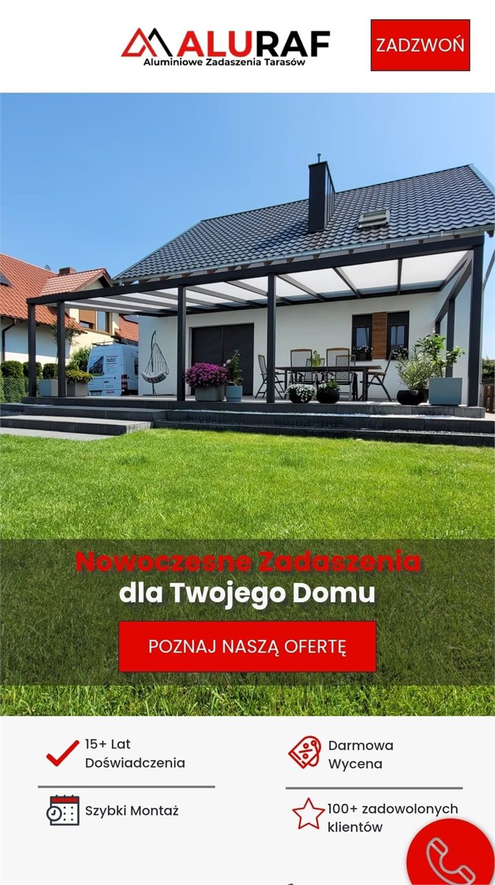 Mobilny widok strony Aluraf-Tarasy
